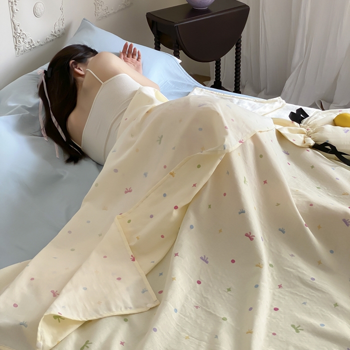 91家纺网 家纺一手货源 找家纺 Sweet dreams甜梦 2025新款全棉双层纱旅行 酒店睡袋 奶芙蝴蝶结
