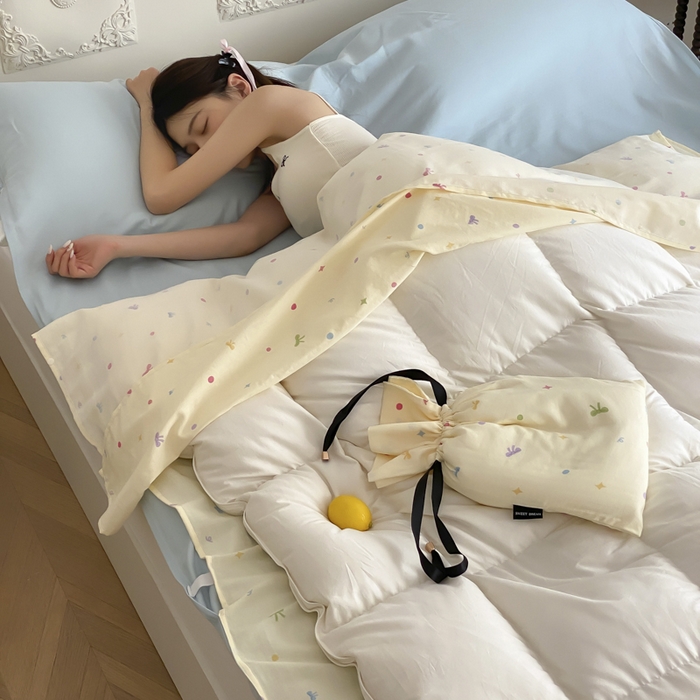 91家纺网 家纺一手货源 找家纺 Sweet dreams甜梦 2025新款全棉双层纱旅行 酒店睡袋 奶芙蝴蝶结