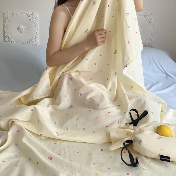 91家纺网 家纺一手货源 找家纺 Sweet dreams甜梦 2025新款全棉双层纱旅行 酒店睡袋 奶芙蝴蝶结