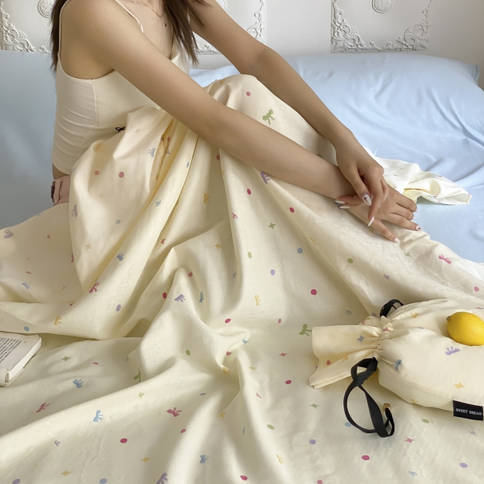 91家纺网 家纺一手货源 找家纺 Sweet dreams甜梦 2025新款全棉双层纱旅行 酒店睡袋 奶芙蝴蝶结