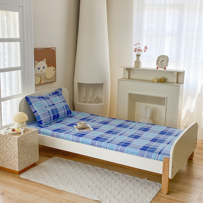 91家纺网 家纺一手货源 找家纺 凌云家纺 2025新款A类13372全棉学生床笠 蓝绿格