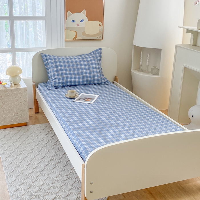 91家纺网 家纺一手货源 找家纺 凌云家纺 2025新款A类13372全棉学生床笠 麦田蓝