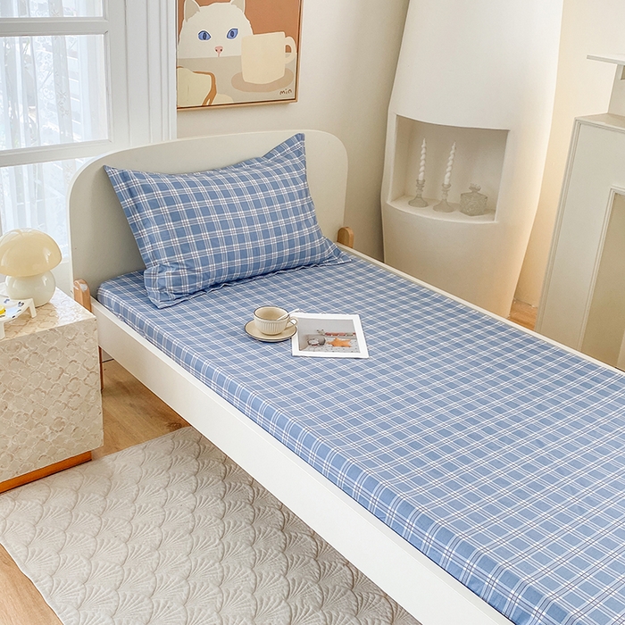 91家纺网 家纺一手货源 找家纺 凌云家纺 2025新款A类13372全棉学生床笠 麦田蓝