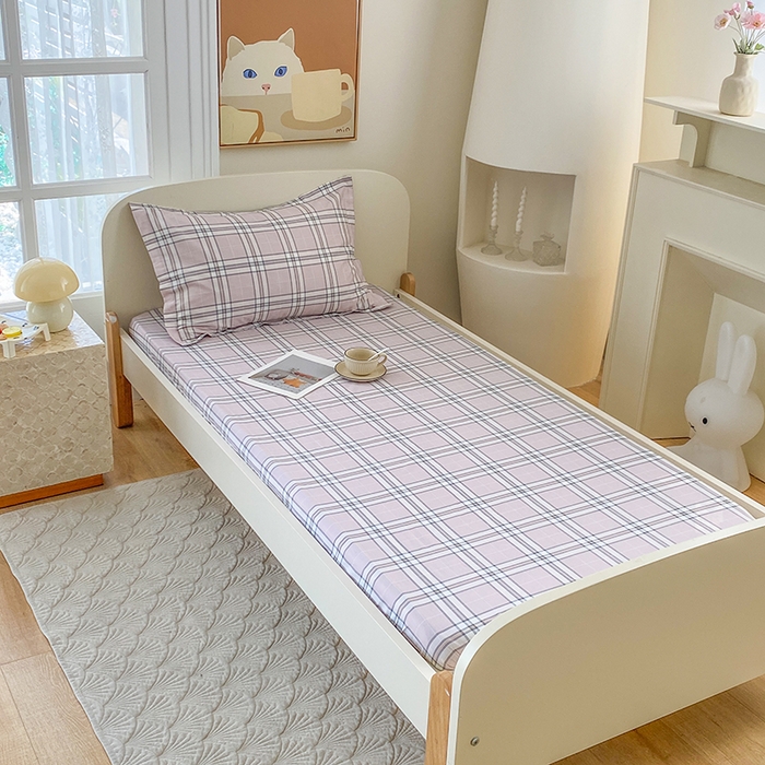 91家纺网 家纺一手货源 找家纺 凌云家纺 2025新款A类13372全棉学生床笠 绮梦粉