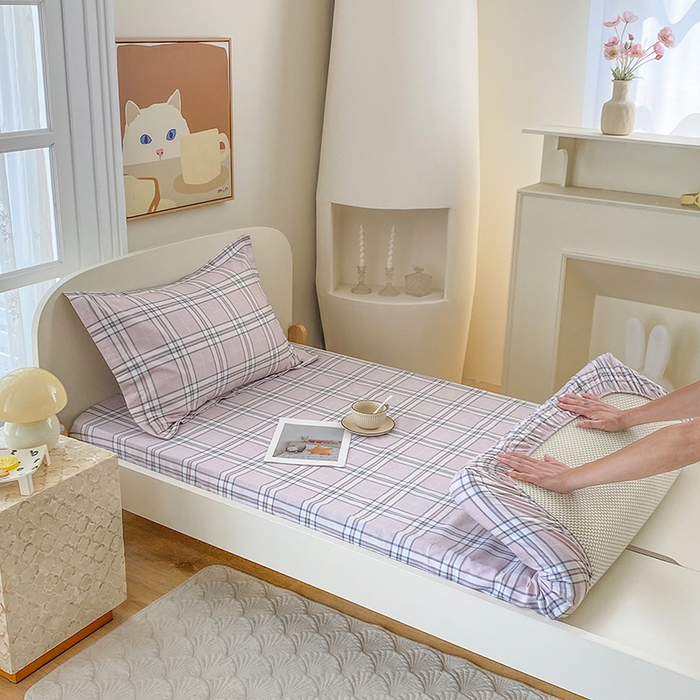 凌云家纺 2025新款A类13372全棉学生床笠 绮梦粉