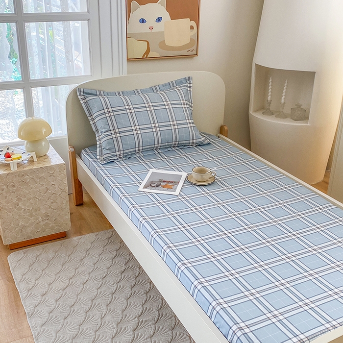 91家纺网 家纺一手货源 找家纺 凌云家纺 2025新款A类13372全棉学生床笠 绮梦蓝