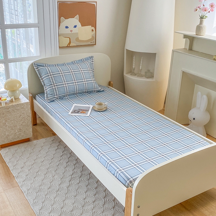 91家纺网 家纺一手货源 找家纺 凌云家纺 2025新款A类13372全棉学生床笠 绮梦蓝