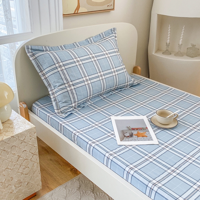 91家纺网 家纺一手货源 找家纺 凌云家纺 2025新款A类13372全棉学生床笠 绮梦蓝