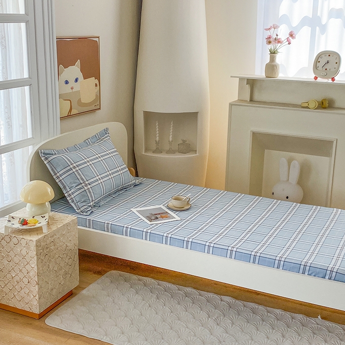 91家纺网 家纺一手货源 找家纺 凌云家纺 2025新款A类13372全棉学生床笠 绮梦蓝