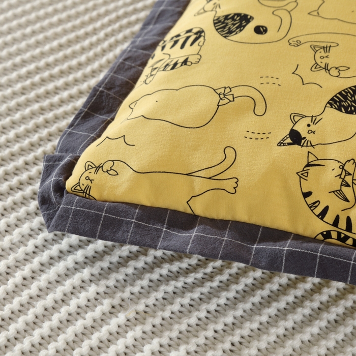 91家纺网 家纺一手货源 找家纺 芯奇想 2025春夏新款全棉纯棉印花荞麦枕枕头枕芯单枕芯-丑猫 全棉荞麦枕-丑猫黄色 35x55cm单枕/只