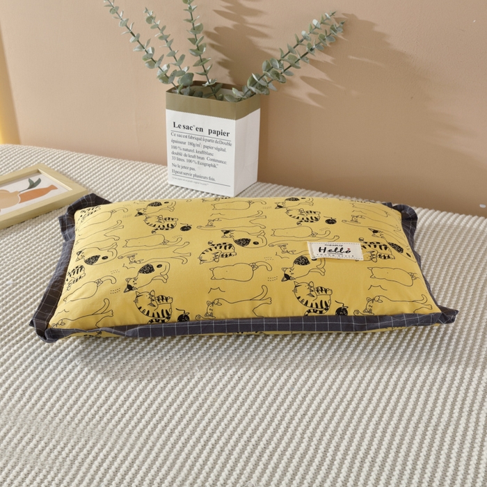 91家纺网 家纺一手货源 找家纺 芯奇想 2025春夏新款全棉纯棉印花荞麦枕枕头枕芯单枕芯-丑猫 全棉荞麦枕-丑猫黄色 35x55cm单枕/只