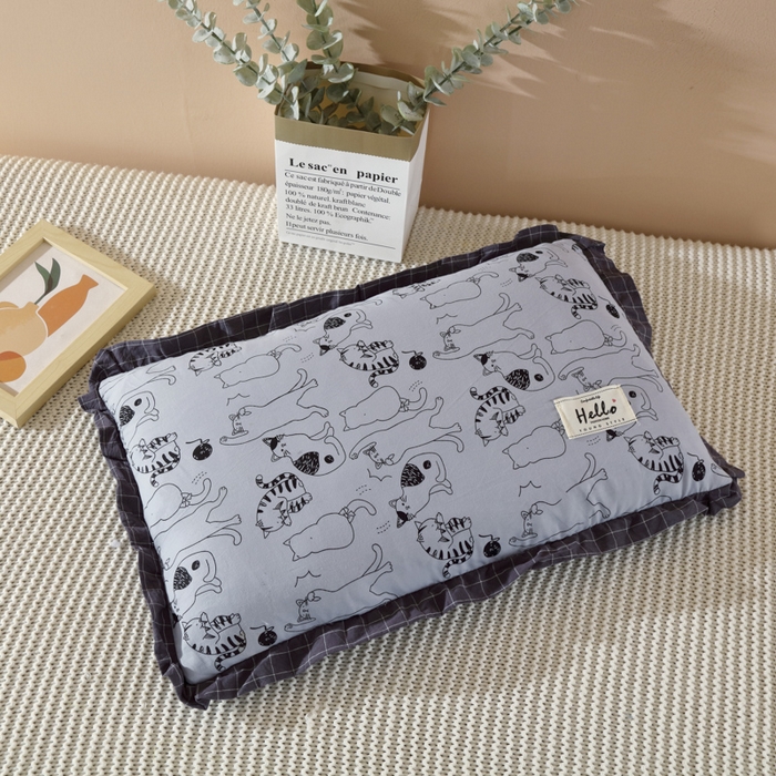 91家纺网 家纺一手货源 找家纺 芯奇想 2025春夏新款全棉纯棉印花荞麦枕枕头枕芯单枕芯-丑猫 全棉荞麦枕-丑猫灰色 35x55cm单枕/只