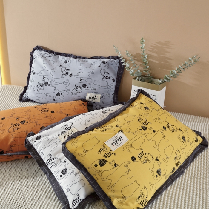 91家纺网 家纺一手货源 找家纺 芯奇想 2025春夏新款全棉纯棉印花荞麦枕枕头枕芯单枕芯-丑猫 组合图仅供展示 35x55cm单枕/只