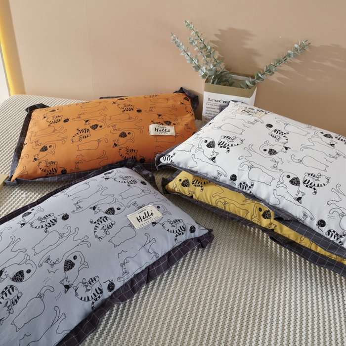 91家纺网 家纺一手货源 找家纺 芯奇想 2025春夏新款全棉纯棉印花荞麦枕枕头枕芯单枕芯-丑猫 组合图仅供展示 35x55cm单枕/只