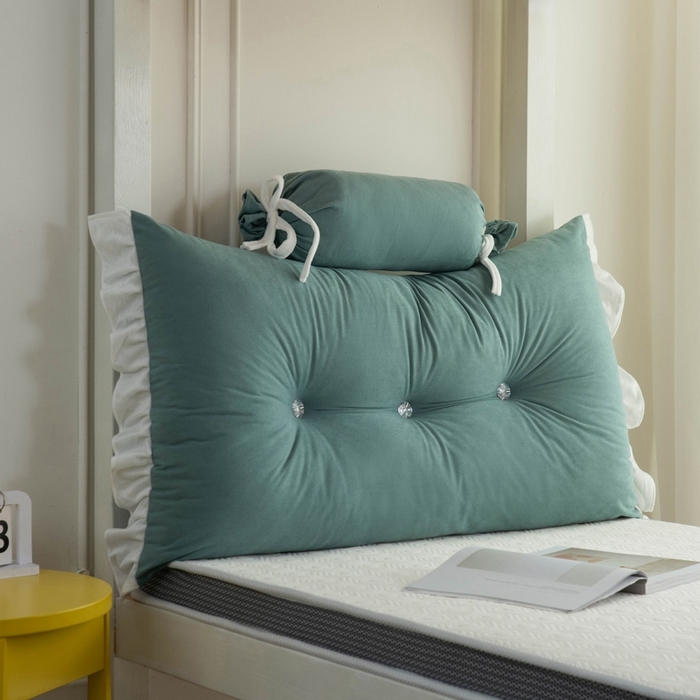 91家纺网 家纺一手货源 找家纺 一兰家纺 2025新款学生季床头靠垫床上护栏公主风靠枕床上抱枕护腰靠--花容系列 花容-水漾蓝