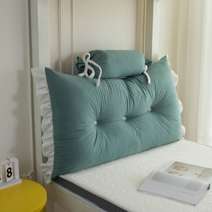 91家纺网 家纺一手货源 找家纺 一兰家纺 2025新款学生季床头靠垫床上护栏公主风靠枕床上抱枕护腰靠--花容系列 花容-水漾蓝