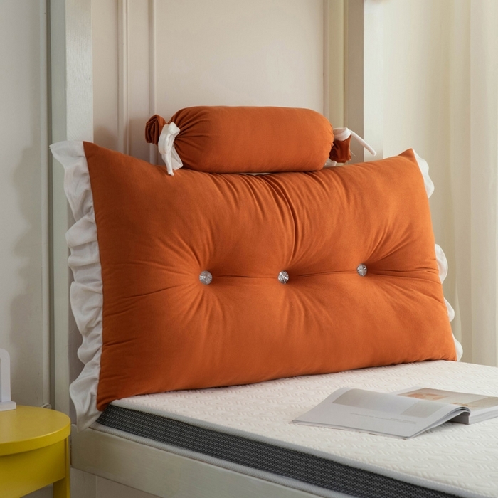 91家纺网 家纺一手货源 找家纺 一兰家纺 2025新款学生季床头靠垫床上护栏公主风靠枕床上抱枕护腰靠--花容系列 花容-嫩嫩橘