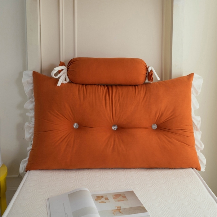 91家纺网 家纺一手货源 找家纺 一兰家纺 2025新款学生季床头靠垫床上护栏公主风靠枕床上抱枕护腰靠--花容系列 花容-嫩嫩橘