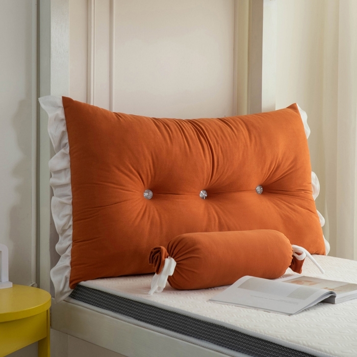 91家纺网 家纺一手货源 找家纺 一兰家纺 2025新款学生季床头靠垫床上护栏公主风靠枕床上抱枕护腰靠--花容系列 花容-嫩嫩橘