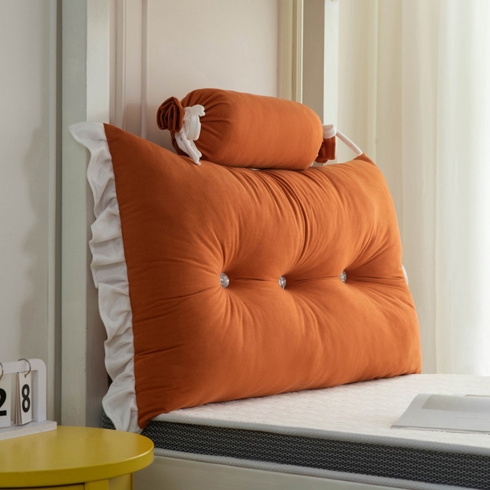 91家纺网 家纺一手货源 找家纺 一兰家纺 2025新款学生季床头靠垫床上护栏公主风靠枕床上抱枕护腰靠--花容系列 花容-嫩嫩橘