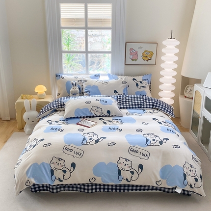 友承家纺 2025新款芦荟棉亲肤四件套 可爱猫