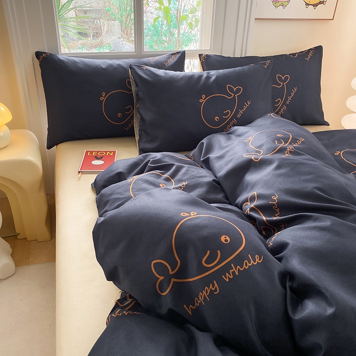 91家纺网 家纺一手货源 找家纺 友承家纺 2025新款芦荟棉亲肤四件套 蓝鲸