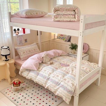 吉象家纺 2025新款12868高支密全棉印花学生季三件套 碎花小兔