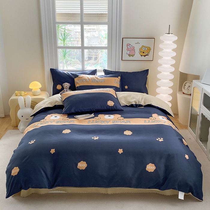 91家纺网 家纺一手货源 找家纺 友承家纺 2025新款芦荟棉亲肤四件套 熊宝