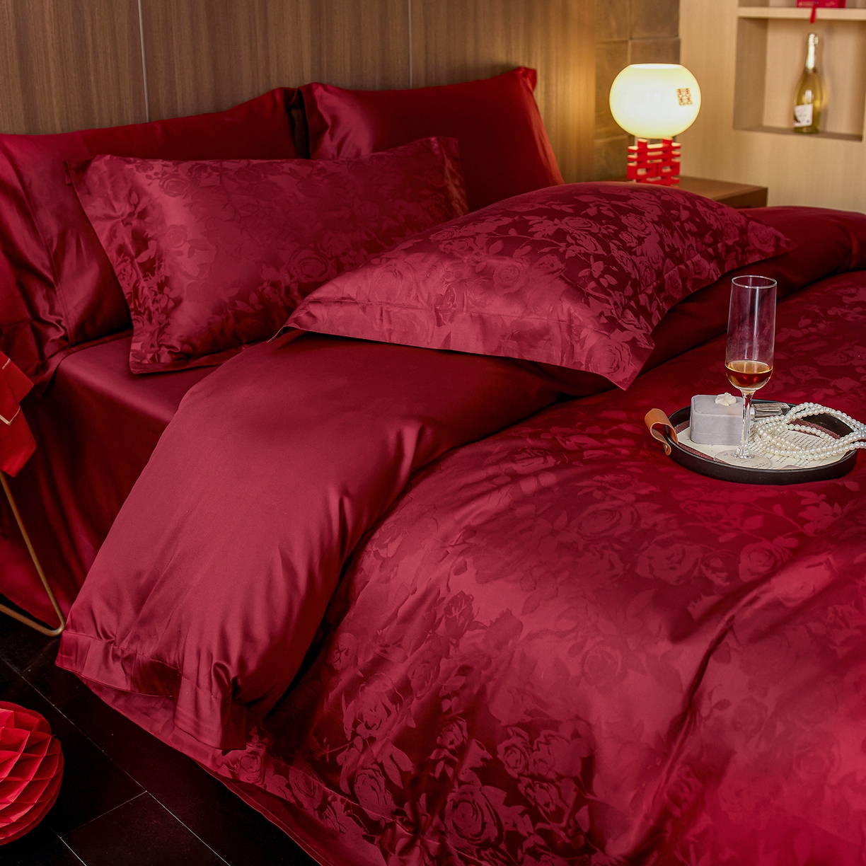 91家纺网 家纺一手货源 找家纺 （总）轩和家居 2025新款50S长绒棉贡缎提花婚庆四件套（优惠劵之后不低于298）