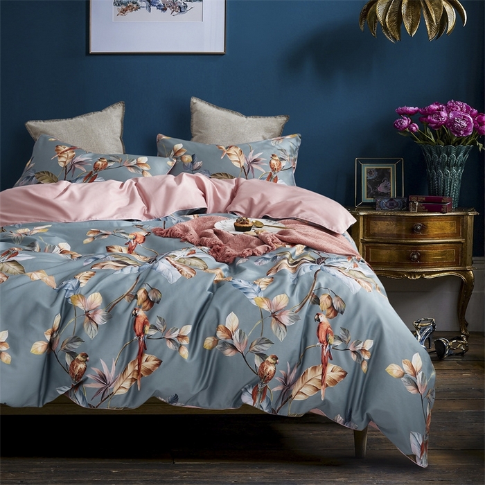 91家纺网 家纺一手货源 找家纺 优然居家纺 2025新款60支数码印花麻绳款四件套 鸟语花香