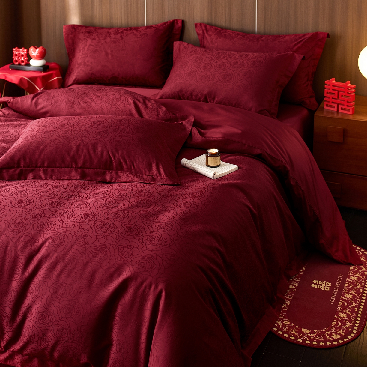 91家纺网 家纺一手货源 找家纺 轩和家居 2025新款50S长绒棉贡缎提花婚庆四件套（优惠劵之后不低于298） 钟意你