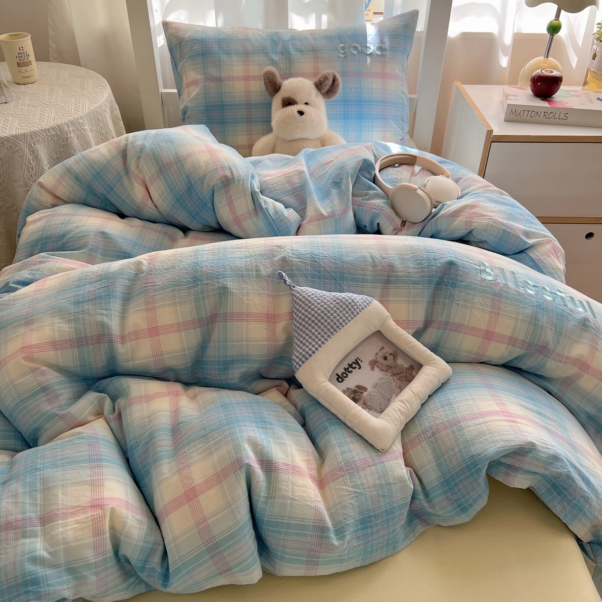 91家纺网 家纺一手货源 找家纺 丽涵家纺 2025新款色织水洗棉刺绣学生三件套 梦想-兰