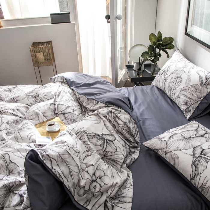 91家纺网 家纺一手货源 找家纺 优然居家纺 2025新款60支数码印花麻绳款四件套 丛林灰