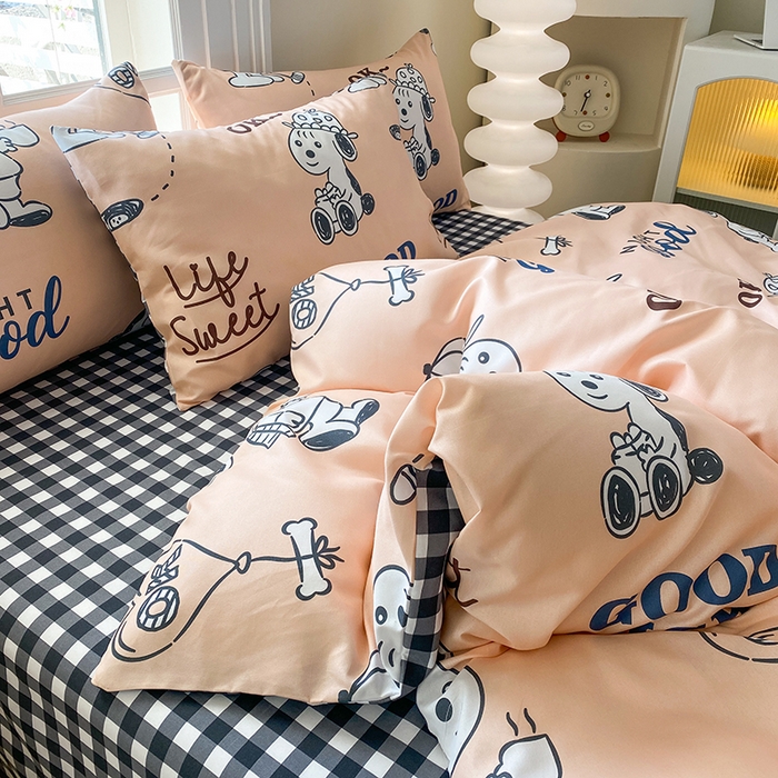 91家纺网 家纺一手货源 找家纺 友承家纺 2025新款芦荟棉亲肤四件套 快乐小狗