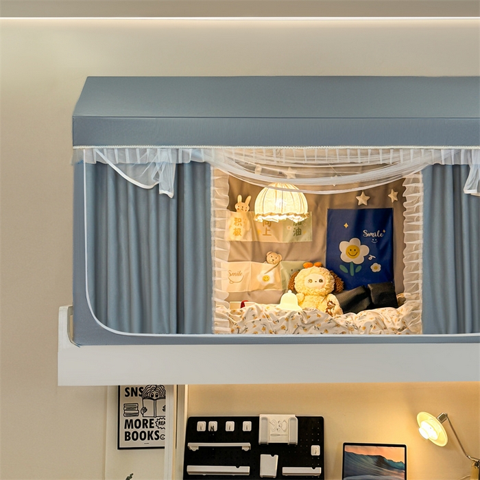 91家纺网 家纺一手货源 找家纺 飞轮海蚊帐 2025新款雪尼尔花边款遮光学生蚊帐-XF-2 XF-2蓝灰