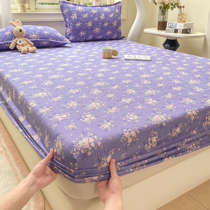 91家纺网 家纺一手货源 找家纺 米柳家纺 2025新款直播爆款7A抗菌简约木棉皱皱纱床笠（抖音控价单件49.9 三件套59.9） 漫舞