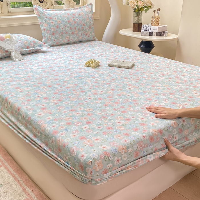 91家纺网 家纺一手货源 找家纺 米柳家纺 2025新款直播爆款7A抗菌简约木棉皱皱纱床笠（抖音控价单件49.9 三件套59.9） 兰亭