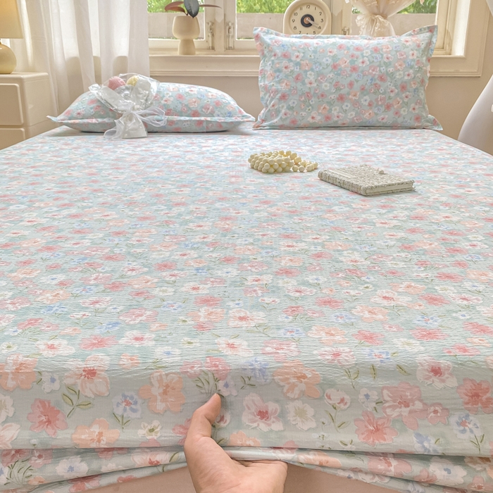 91家纺网 家纺一手货源 找家纺 米柳家纺 2025新款直播爆款7A抗菌简约木棉皱皱纱床笠（抖音控价单件49.9 三件套59.9） 兰亭