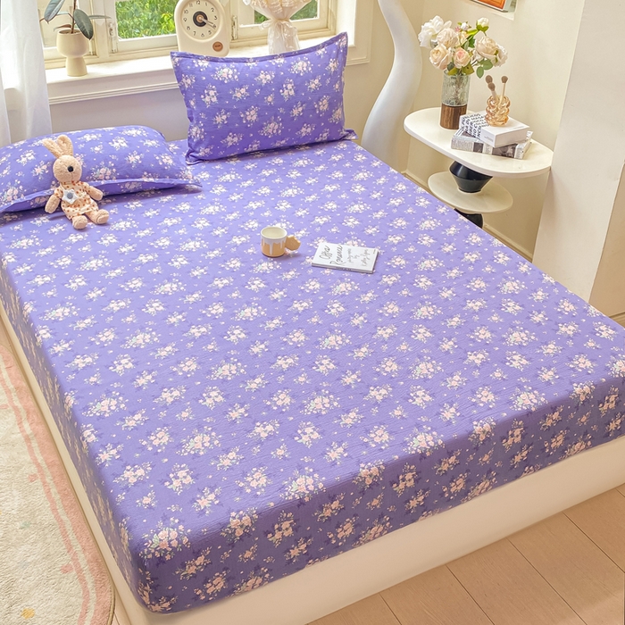 91家纺网 家纺一手货源 找家纺 米柳家纺 2025新款直播爆款7A抗菌简约木棉皱皱纱床笠（抖音控价单件49.9 三件套59.9） 漫舞