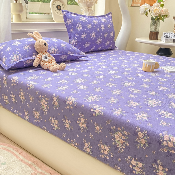 91家纺网 家纺一手货源 找家纺 米柳家纺 2025新款直播爆款7A抗菌简约木棉皱皱纱床笠（抖音控价单件49.9 三件套59.9） 漫舞