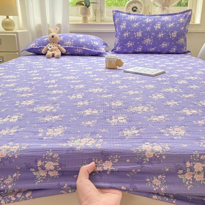 91家纺网 家纺一手货源 找家纺 米柳家纺 2025新款直播爆款7A抗菌简约木棉皱皱纱床笠（抖音控价单件49.9 三件套59.9） 漫舞