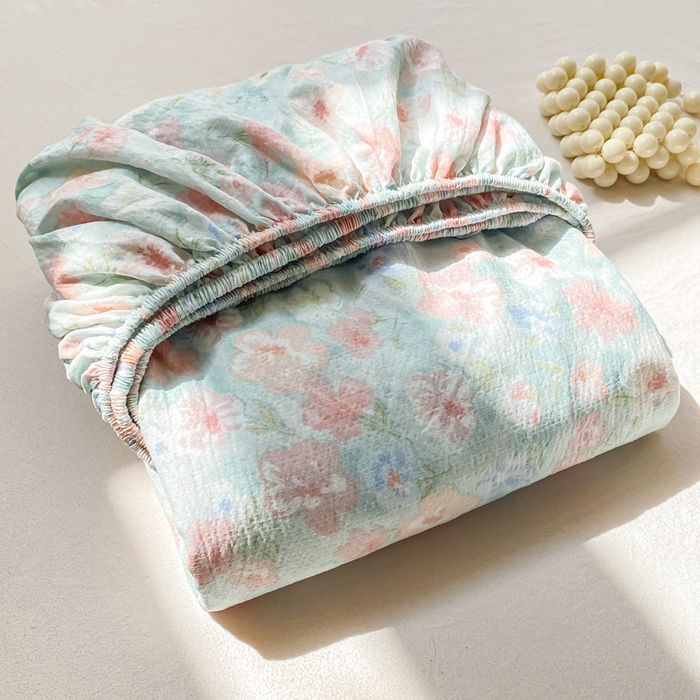 91家纺网 家纺一手货源 找家纺 米柳家纺 2025新款直播爆款7A抗菌简约木棉皱皱纱床笠（抖音控价单件49.9 三件套59.9） 兰亭