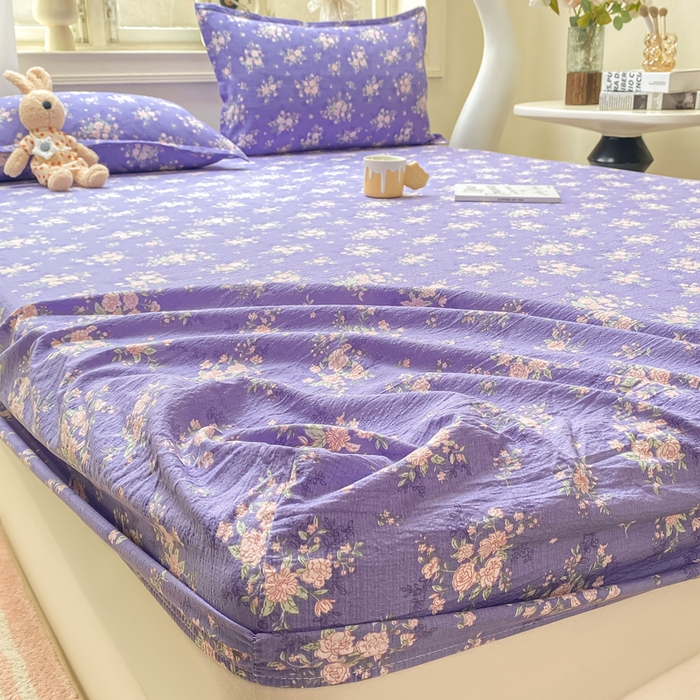 91家纺网 家纺一手货源 找家纺 米柳家纺 2025新款直播爆款7A抗菌简约木棉皱皱纱床笠（抖音控价单件49.9 三件套59.9） 漫舞