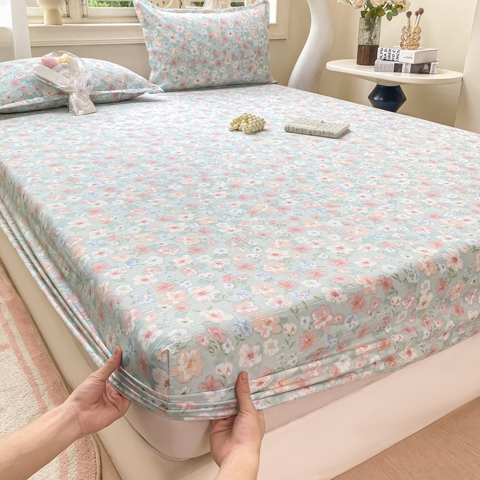 米柳家纺 2025新款直播爆款7A抗菌简约木棉皱皱纱床笠（抖音控价单件49.9 三件套59.9） 兰亭