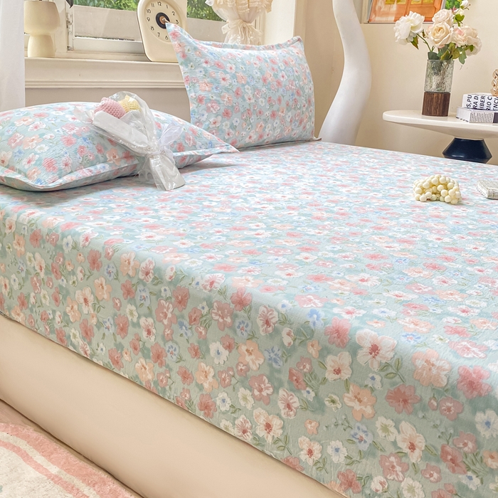 91家纺网 家纺一手货源 找家纺 米柳家纺 2025新款直播爆款7A抗菌简约木棉皱皱纱床笠（抖音控价单件49.9 三件套59.9） 兰亭