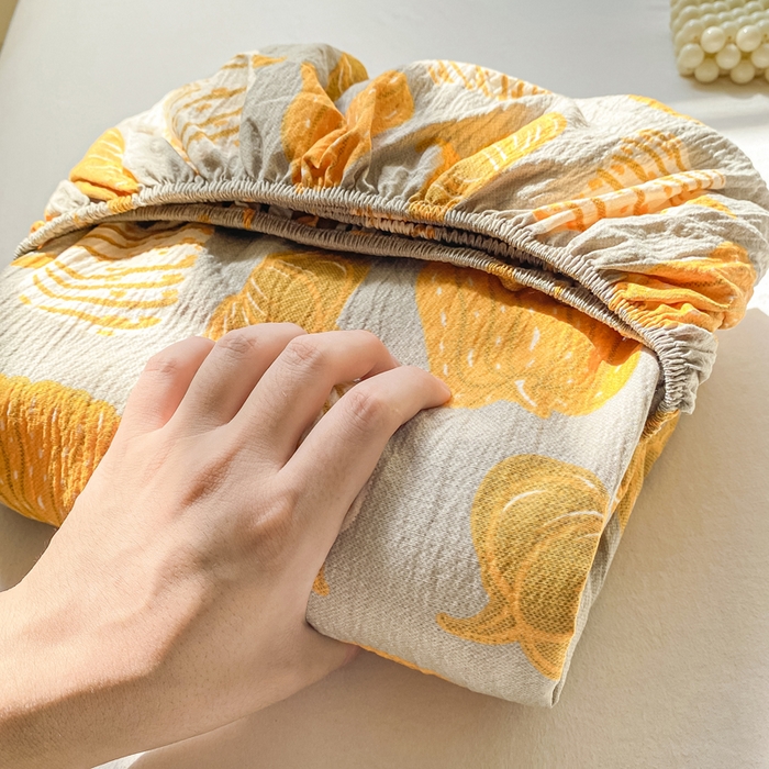 91家纺网 家纺一手货源 找家纺 米柳家纺 2025新款直播爆款7A抗菌简约木棉皱皱纱床笠（抖音控价单件49.9 三件套59.9） 福瓜