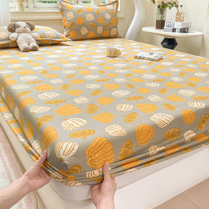 米柳家纺 2025新款直播爆款7A抗菌简约木棉皱皱纱床笠（抖音控价单件49.9 三件套59.9） 福瓜