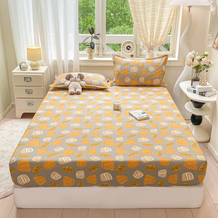 91家纺网 家纺一手货源 找家纺 米柳家纺 2025新款直播爆款7A抗菌简约木棉皱皱纱床笠（抖音控价单件49.9 三件套59.9） 福瓜