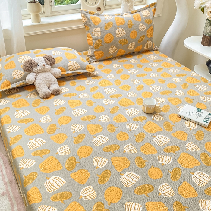 91家纺网 家纺一手货源 找家纺 米柳家纺 2025新款直播爆款7A抗菌简约木棉皱皱纱床笠（抖音控价单件49.9 三件套59.9） 福瓜