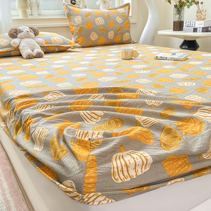 91家纺网 家纺一手货源 找家纺 米柳家纺 2025新款直播爆款7A抗菌简约木棉皱皱纱床笠（抖音控价单件49.9 三件套59.9） 福瓜